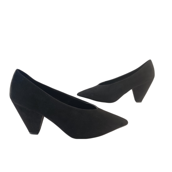 ASOS Black Faux Suede High Vamp Court Cone Heel Pumps 8 - Picture 4 of 12